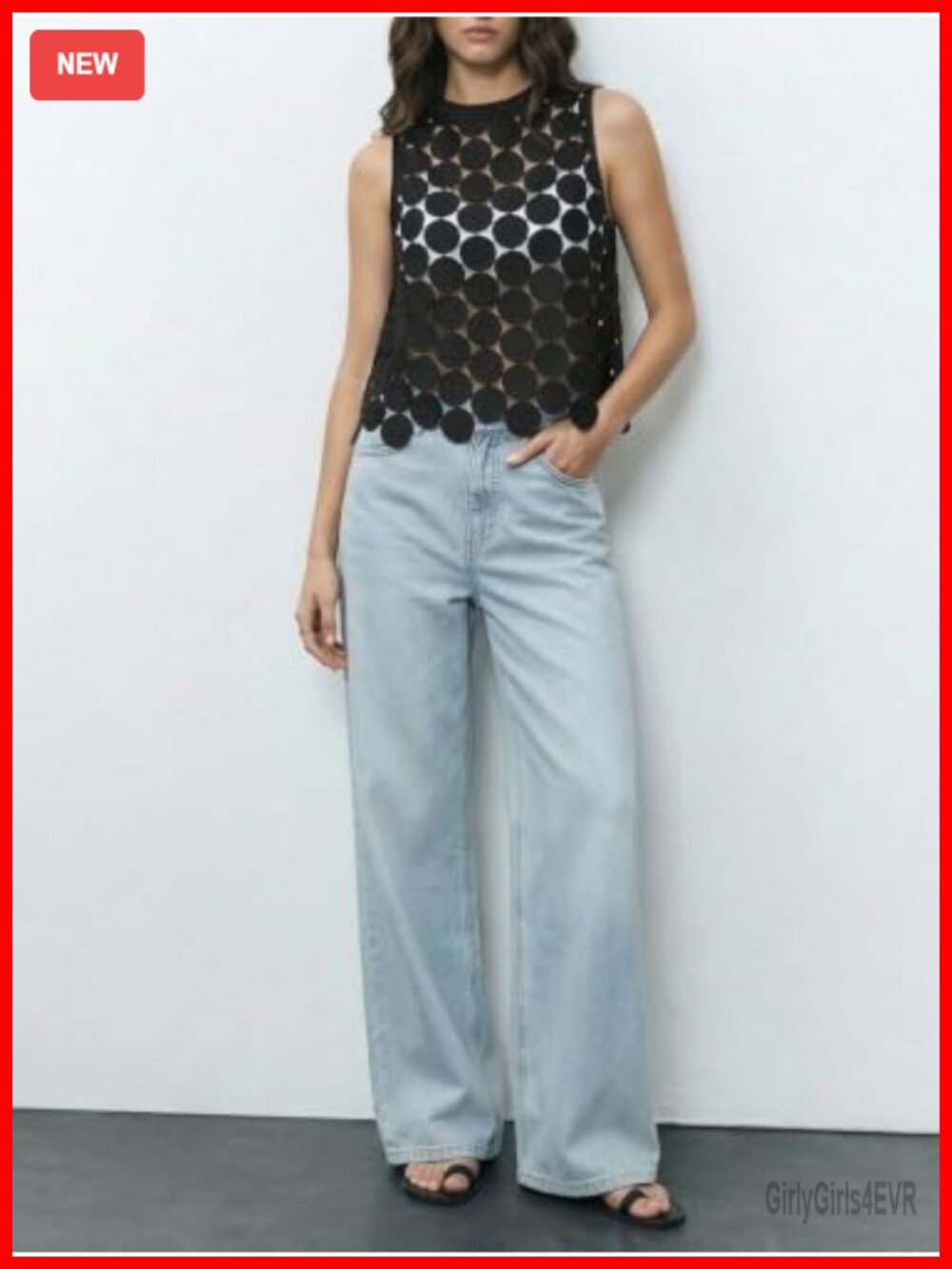 Women's Sheer Polka Dot Asymmetrical Tank Top Sleeveless Summer Vest Shirt - Picture 5 of 6